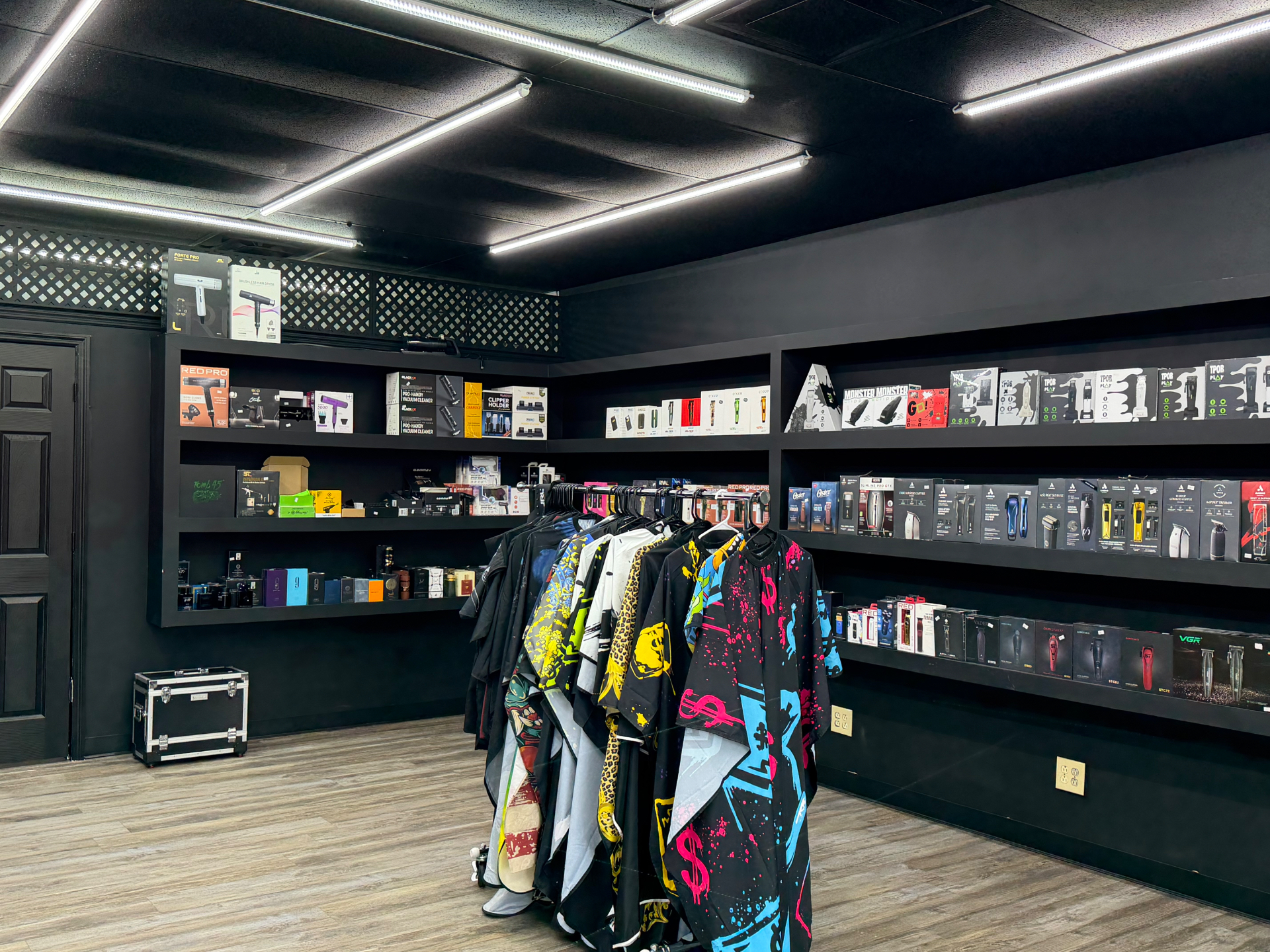 Inside Ivan's Barber Supply showroom in Nashville stocked with clippers and capes